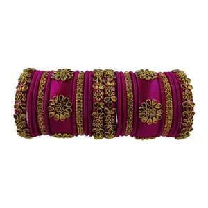 Yaalz Silk Thread Premium Kundan Embellished Bridal Bangles for Babies, Girls and Women for Marriage, Anniversary, Bridal, Festival, Traditional, Birthday wear in Magenta Colors