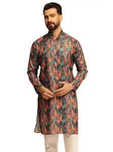SOJANYA (Since 1958 Men's Cotton Linen Multi Kurta with Batik Print Multicolour