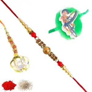 Rakhiya.com Designer Rakhi set of three, Multicolour rakhi, combo of three (set of 3), With Roli Chawal Packet 0149