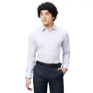 Raymond Men's Slim Fit Pure Cotton Structure Pattern Semi Cutaway Collar Full Sleeve Formal Shirt (Size: 39)-RMSX12817-G2 Light Grey