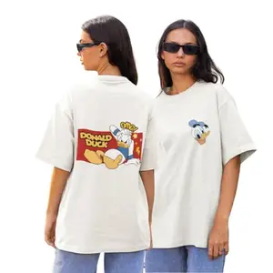 Broke Memers Oversized Donald Duck Disney Collection Cotton Graphic Print Drop Shoulder T-Shirt for Women and Men (M, Off White)