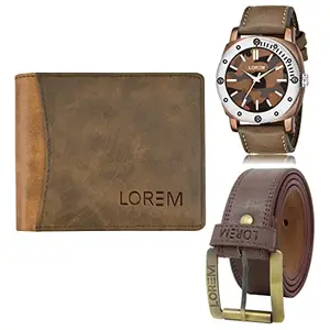 LOREM LOREM Mens Combo of Watch with Artificial Leather Wallet & Belt FZ-LR53-WL26-BL02