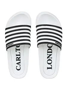 Carlton London Men's Sliders, White-Black, 6
