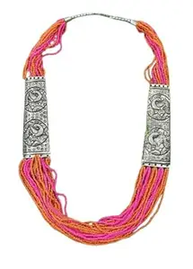 Latest Stylish Traditional Oxidised Peacock Poth Necklace Jewellery Set for Women & Girl (Pink)