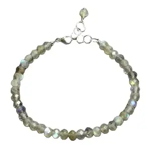 LKBEADS Silver Plated Bracelet with Grey Faceted Labradorite Beads – Round 4mm – 7 inch Adjustable – For Men & Women|LK_STACK_04189