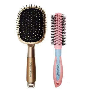 Majestique Round Hair Brush, Paddle Hair Brush for Women and Men, Great On Wet or Dry Hair, No More Tangle Hairbrush for Long Thick Thin Curly Natural Hair- PR2 Golden