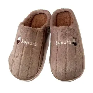 SHRI SHYAM PRODUCTS Winter Slippers for women check/Smiley/Self design | Home Indoor & Outdoor Stylish Soft Cozy Plush Slide Fur warm Flip Flops Carpet MultiDesign Shoes (Brown, 9)