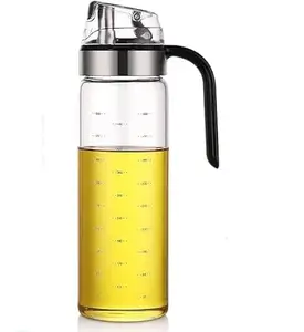Olive Oil Glass Bottle Silicone Auto Flip Oil Dispenser Leak Proof Bottles with Non Slip Handle Automatic Cap and Stopper for Kitchen Cooking (M Oil Bottle Auto Open 500Ml)