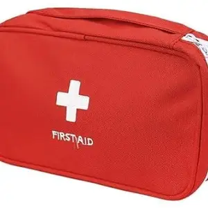 Travel Medicine Pouch Emergency First Aid Kit Box Organizer with Medicine-Pocket Empty Bag for Travelling Car, Home, Office - Storage Bag (Red, Polyester)