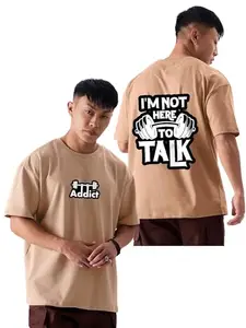 fanideaz Mens Cotton Gym Drop Shoulder Tshirt Printed Oversized Stylish Fit T Shirt for Man Baggy Loose Wear_2285BG_3XL_Addict