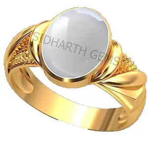 SIDHARTH GEMS 13.25 Ratti Natural Certified Unheated Untreatet Rainbow Moonstone Ring Gold Plated Ring For Men And Women By Lab - Certified
