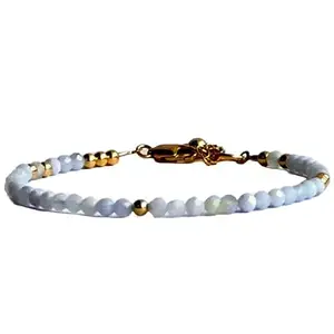 LKBEADS Blue Lace Agate Bracelet with Gold Plated Clasp – 3-3.5mm Round Beads – Faceted Cut – 7 inch adjustable – Healing, Fashion, Gift, Spiritual, Yoga|LK_STACK_01503