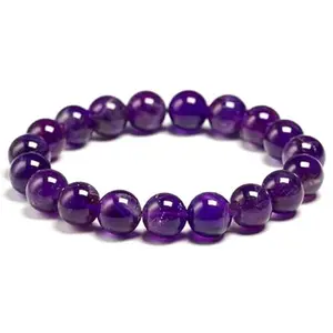 Ratnagraham Certified AAA Grade Amethyst Crystal Stone Bracelet Adjustable -8 mm Beads Healing Stone For Women & Men,Suitable for Enhance Intuition, Emotional Balance, Good Luck and Peace