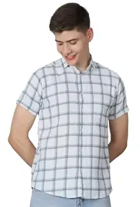 Majestic Man Men Slim Fit Vertical Checkred Half Sleeve Jute Cotton Casual Shirt (Light Green, X-Large)