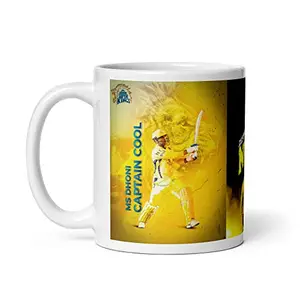 PENGUIN PRINTS MS Dhoni Coffee Mug, Captain Cool Dhoni in Csk Jersey Ipl Cricket Image Printed On Ceramic Coffee Mug & Tea Cup, Gifts for Dhoni Fan, Chennai Super King Cricket Fans, 350ML.