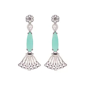 Voylla Green and White American Diamond CZ Gems Earrings