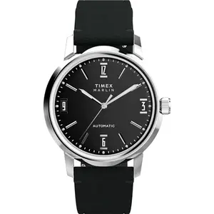 TIMEX Analog Men Marlin Mechanical Automatic Watch with Black Round Dial & Black Leather Strap Band Water Resistant Wrist Watches - TW2W59700UJ