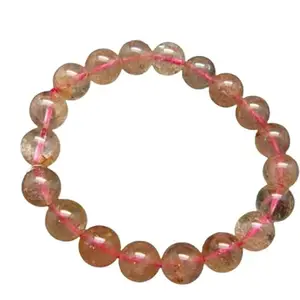 RRJEWELZ Natural Strawberry Quartz 10mm Round Shape Smooth Cut Beads 6.5 Inch Stretchable Bracelet for Men & Women.|STBR_RR_08416_6.5