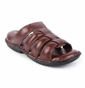 FEATHER LEATHER Men's Genuine Leather Comfortable & Fashionable Flip Flops Sandals & Slippers | Casual Indoor/Outdoor/Chappal (Brown - 10 UK)