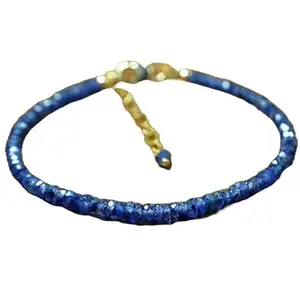 LKBEADS Blue Sapphire Bracelet with Gold Plated Clasp – 3-3.5mm Rondelle Beads – Faceted Cut – 7 inch adjustable – Healing, Fashion, Gift, Spiritual, Yoga|LK_STACK_01561