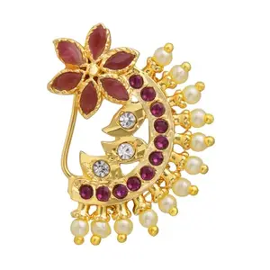 PARNA Maharashtrian Jewellery Traditional Nath Nose Ring Without Piercing Press Marathi Nose Pin for Women and Girls -Festival, Special Occasion (NATH-801)