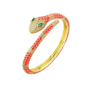 ZIVOM® Copper Cubic Zirconia Enamel Gold Pink Snake Bangle Cuff Kada Women
