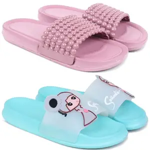 Pampy Angel Combo Pack of 2 Slipper/Flip Flops/Slides/Clogs/Sandals with Adjustable Back Strap for Women,(Moti-Pink,Senorita-Blue),40 (Euro)