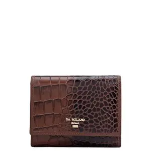 Da Milano Leather Mini Trifold Wallet for Women - Brown (10029J)