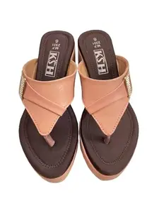 Keshpur Shoe House Upper - Softy Foam With Metal Stone/Fiber - Lycra/Sole - Rubber Comfortable & Breathable Sandal For Women (Peach, 6)
