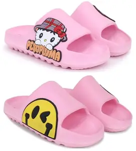Pampy Angel Combo Pack of 2 Slipper/Flip Flops/Slides/Clogs/Sandals for Women,(T-Peso-Pink,T-Eyes-Pink),38 (Euro)