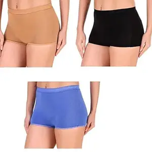 Women's High Coverage Super Combed Cotton Elastane Stretch Mid Waist Boy Shorts with Concealed Waistband and StayFresh Treatment Pack of 3 (S) Multicolour