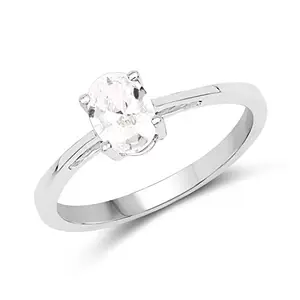 Johareez 1.21cts White Cubic Zirconia Rhodium Plated .925 Sterling Silver Oval Shape Solitaire Ring for Women