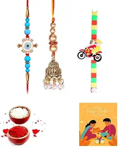 Shivshakti Exports Bhaiya Bhabhi and kids Rakhi Gift Set With Greeting Card and Roli Chawal - BBKS147