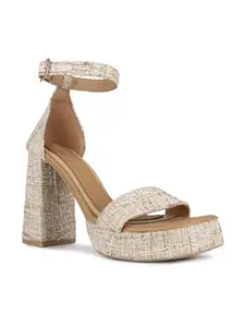 Inc.5 Women Beige Party Wear Embellished Round Toe Platform Heel Sandals