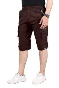 Men's Cotton Regular Fit Solid Shorts, 5 Button Pockets Cango Shorts-Pocket-BZ-Brown1-XL