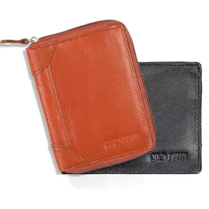 DUO DUFFEL RFID Protected Genuine Leather Unisex Wallet and Card Holder Combo of 2