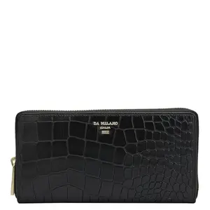 Da Milano Zip Leather Wallet for Women - Black