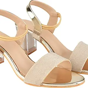 Shoetopia Women's & Girl's Golden Transparent Block Heels Sandals