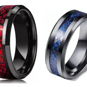 Men Valentine Smart Temperature Combo Ring Silver & Black (IR2414)