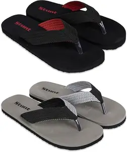 Casual Men Flip Flops (Black, 10) (BLKRED/GREYBLK-10)