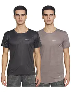 Charged Active-001 Camo Jacquard Round Neck Sports T-Shirt Light-Grey Size Medium And Charged Play-005 Interlock Knit Geomatric Emboss Round Neck Sports T-Shirt Dark-Grey Size Medium