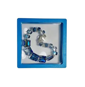 Crystal Blue Bracelet with Silver Accents, Geometric Cut Glass Beads