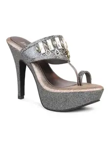Inc.5 Women Pewter Embellished Party Stiletto Sandals