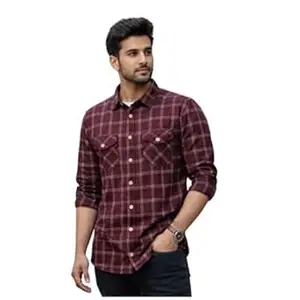 KELSO CLUB Men’s Pure Cotton Full Sleeve Shirt | Classic Check Pattern | Regular Fit Casual Shirt | Soft, Comfortable & Trendy Outfit for Everyday & Workwear-Maroon