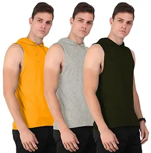 THE BLAZZE 0054 Men's Hooded Tank Tops Muscle Gym Bodybuilding Vest Fitness Workout Train Stringers (Large, Combo_8)