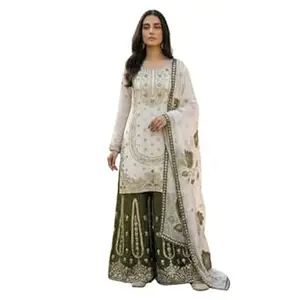 Orriva Women Embroidered Silk Kurta Palazzo Set with Dupatta – Fully Stitched Ethnic Suit for Women | Sequence Work Kurti with Palazzo & Organza Dupatta