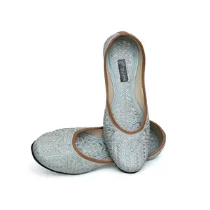 Yash&co. Embroidered Embellished Jutti Mojari | Hand Crafted Women Jutti | Women Ethnic and Traditional Mojari Jutti | Elegant and Comfortable Jutti Bellies Blue (Size,4)