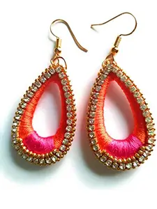 Manali creations Silk No Metal and Diamond Drop Earrings for Women & Girls, Orange & Pink