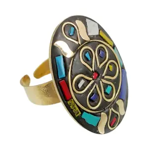 University Trendz Bohemian Tibetan-Inspired Multi-Colored Floral Finger Ring for Women's and Girls