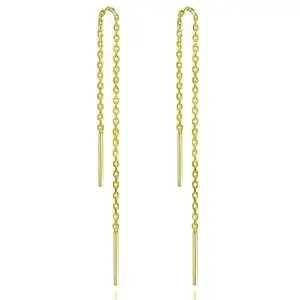 Via Mazzini Stainless Steel Gold Plated No Tarnish No Rusting Bar Chained Sui Dhaga Earring For Women And Girls (ER0184)